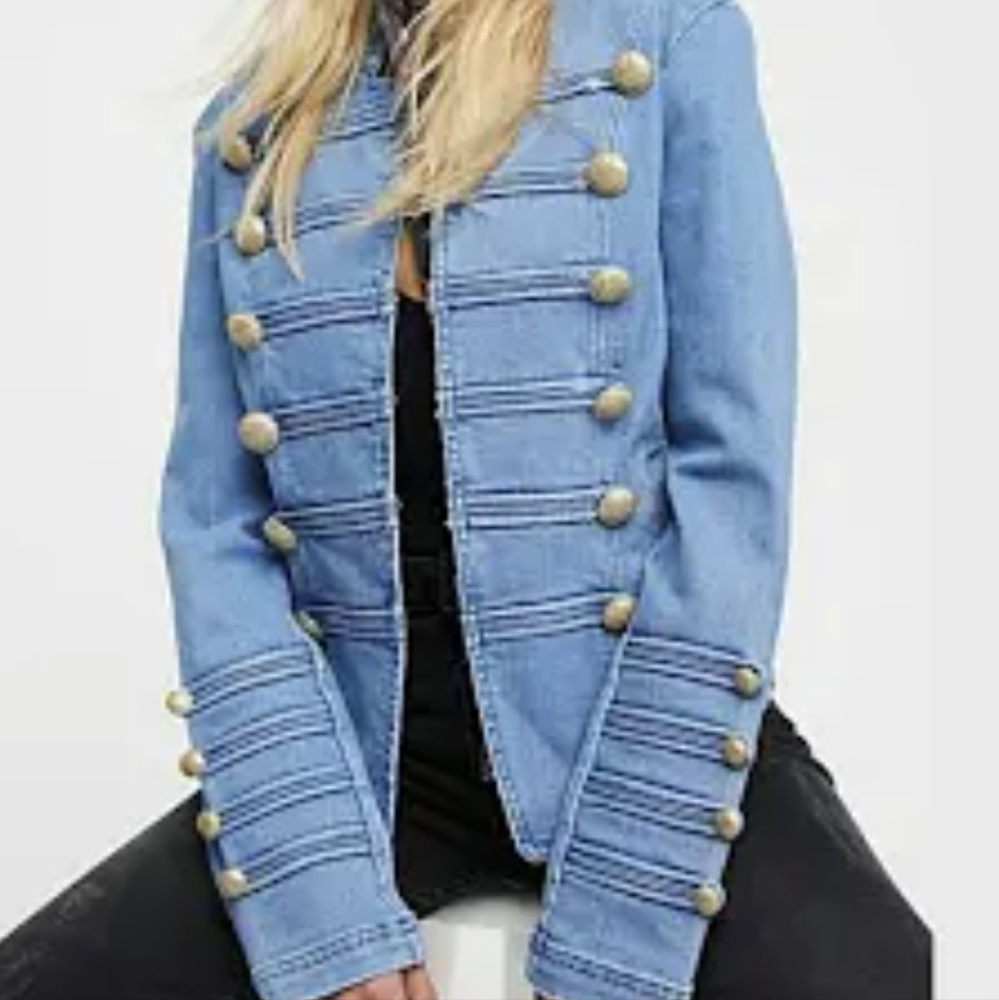 Free People Baja Distressed Jean Jacket Size Medium
